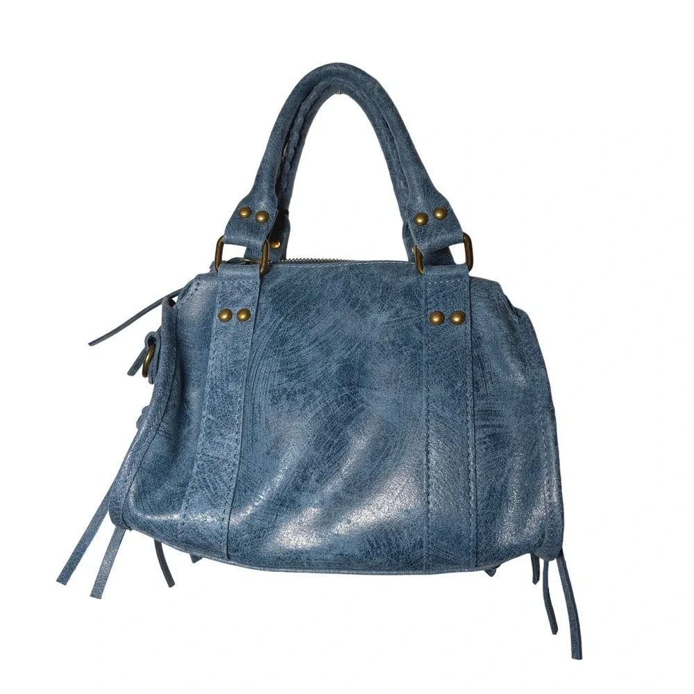 Gave Lux Le City Mini Blue Leather Satchel Handbag Made in Italy Crossbody